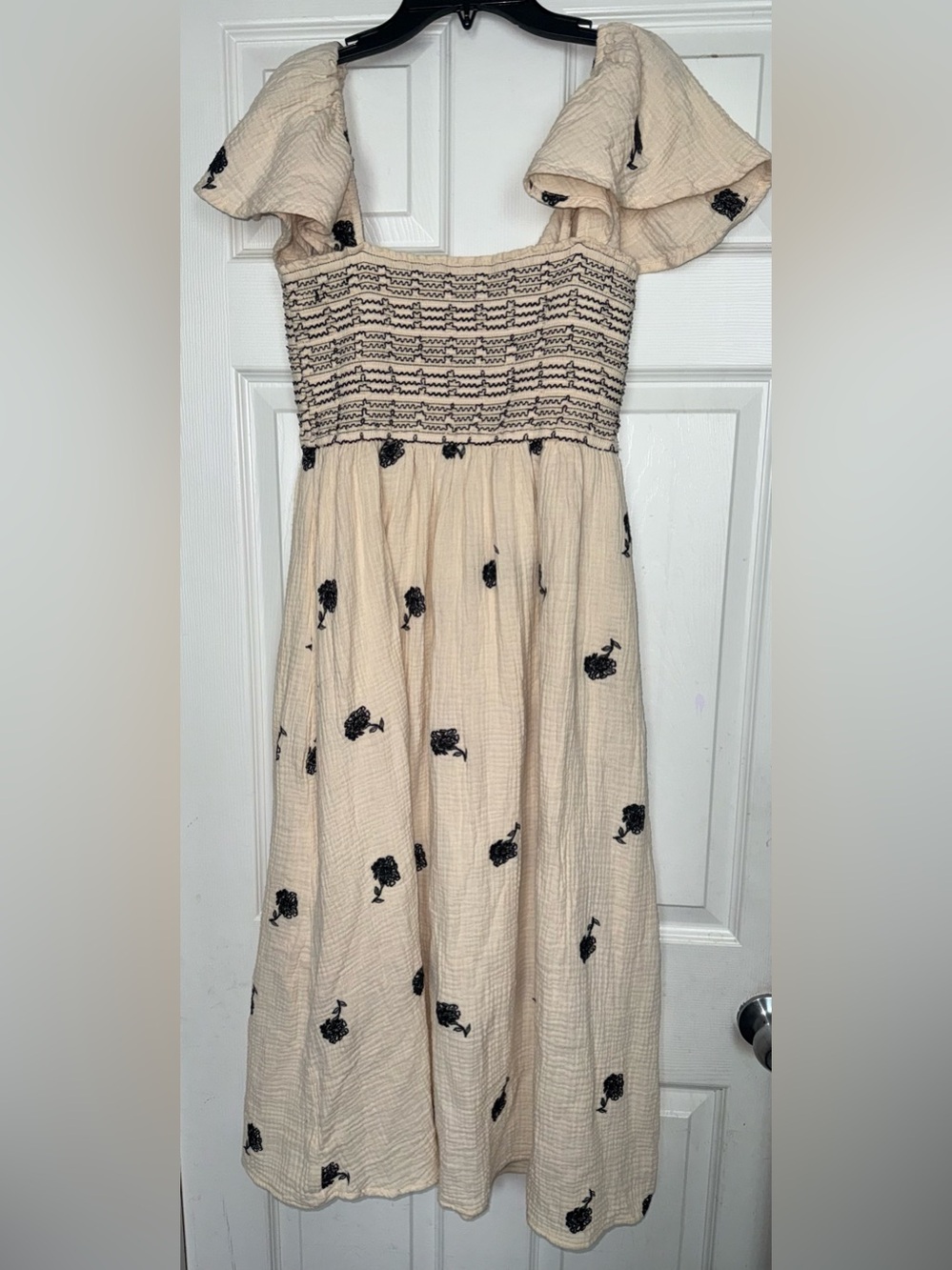 bohme Cream Dress with Black Floral Embroidery